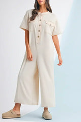 Jet Stream Patchwork Pocket Short Sleeve Jumpsuit - Femstylo