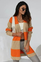 Orange Colorblock Ribbed Knit Cardigan - Femstylo
