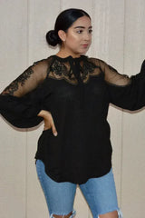 Chic Black Formal Invitation Lace Blouse - Femstylo