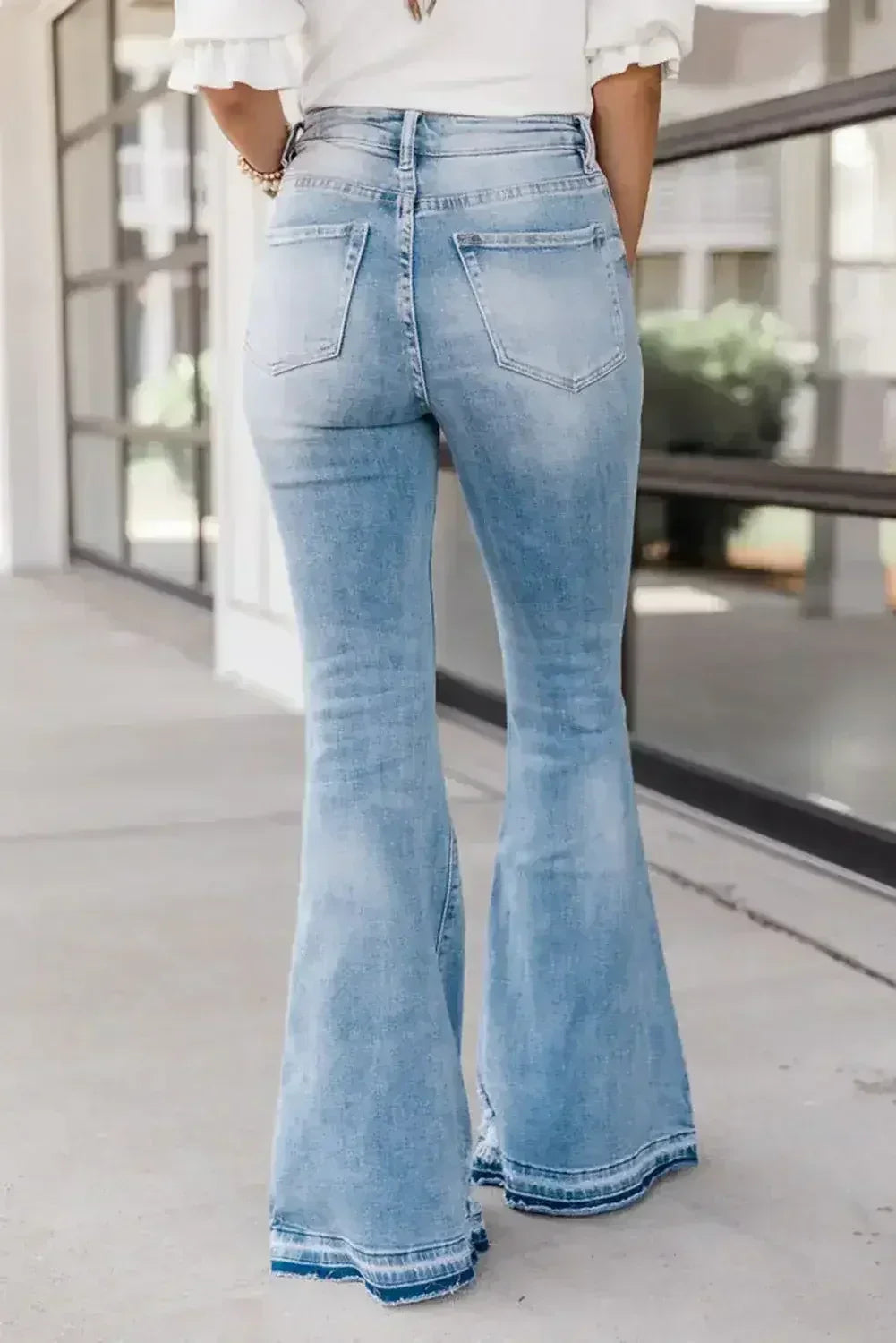 Blue Light Wash High Waisted Bell Bottom Jeans - Femstylo