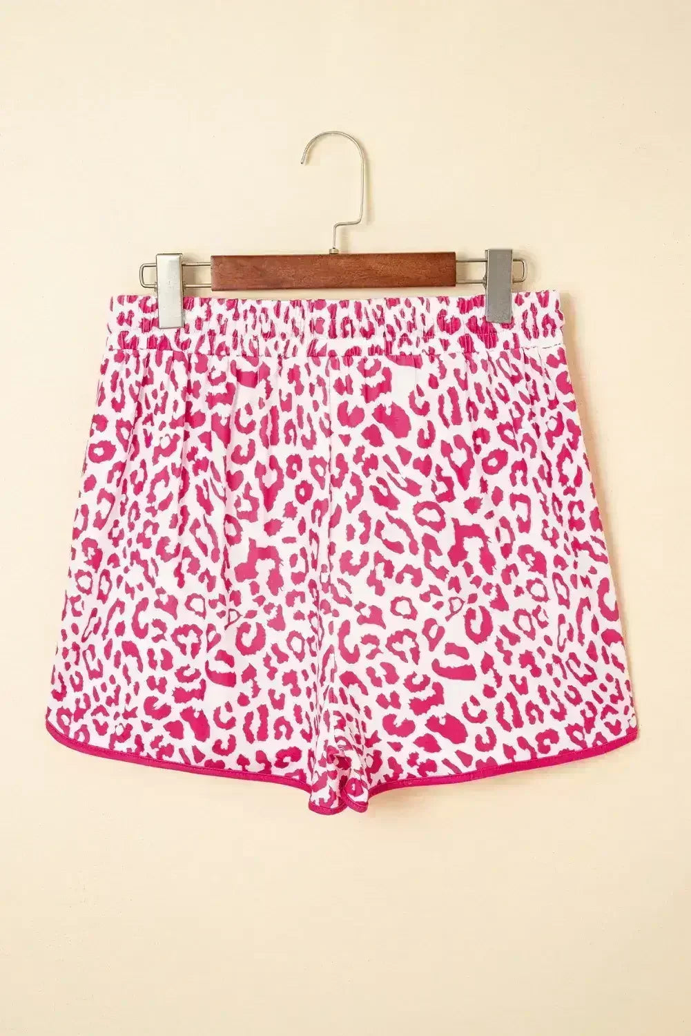 Blue Leopard Elastic Waist Lace up Contrast Trim Casual Shorts - Femstylo