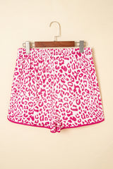 Blue Leopard Elastic Waist Lace up Contrast Trim Casual Shorts