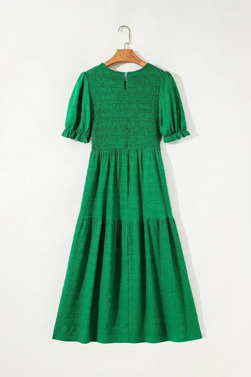 Sail Blue Solid Textured Smocked High Waist Midi Dress - Femstylo