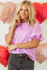 Phalaenopsis Puff Sleeve Blouse - Textured O-Neck Top | Femstylo - Femstylo