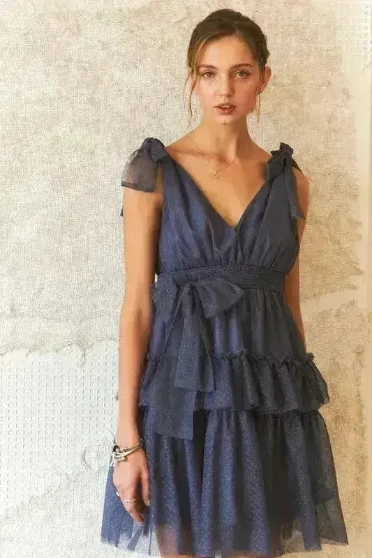 Polka Dot Mesh Dress – Playful Tie Shoulder & Smocked Detail - Femstylo