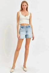 High Rise Denim Shorts | Stretch Cotton Blend | Sizes S-3XL - Femstylo