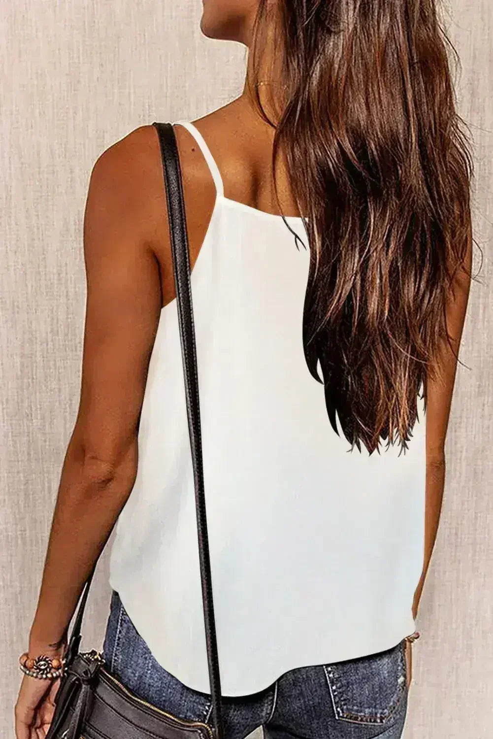 White Spaghetti Straps Buttoned V Neck Vest - Femstylo