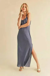 Aemi + Co Ruched Side Slit Cutout Back Maxi Cami Dress - Femstylo