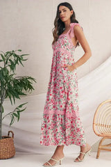 Green Floral Lace Tied Strap Empire Waist Maxi Dress - Femstylo