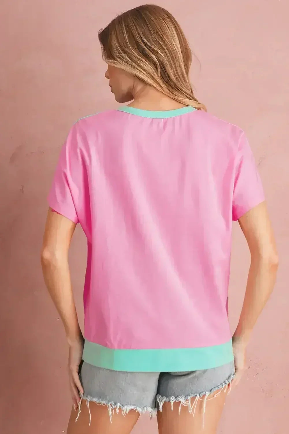 Mint Green Colorblock Half Buttons Henley T Shirt - Femstylo