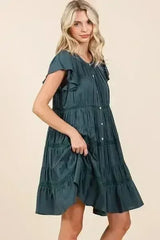 Mittoshop Lace Detail Ruffled Button Down Tiered Dress - Femstylo