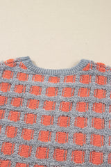 Pink Checkered Oversized Side Slit Sweater