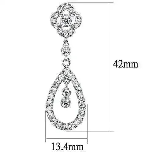 3W1351 - Rhodium Brass Earrings with AAA Grade CZ in Clear - Femstylo