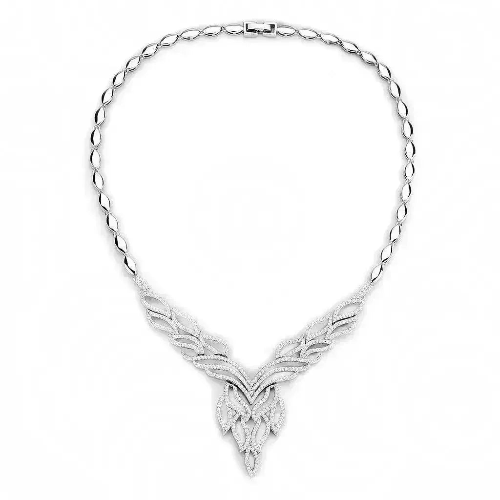 3W1418 - Rhodium Brass Jewelry Sets with AAA Grade CZ in Clear - Femstylo