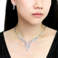 3W1418 - Rhodium Brass Jewelry Sets with AAA Grade CZ in Clear - Femstylo