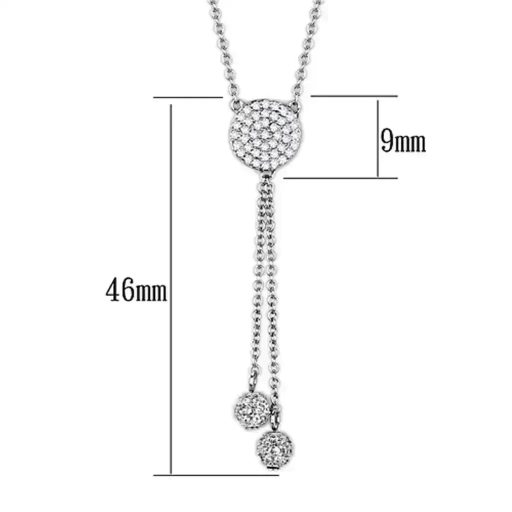 3W429 - Rhodium Brass Necklace with AAA Grade CZ in Clear - Femstylo