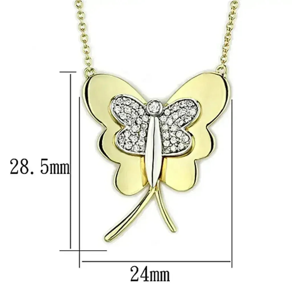 3W459 - Gold+Rhodium Brass Necklace with AAA Grade CZ in Clear - Femstylo