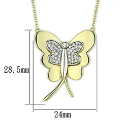 3W459 - Gold+Rhodium Brass Necklace with AAA Grade CZ in Clear - Femstylo