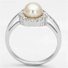 3W487 - Rhodium Brass Ring with Synthetic Pearl in White - Femstylo
