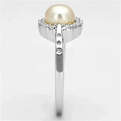 3W487 - Rhodium Brass Ring with Synthetic Pearl in White - Femstylo