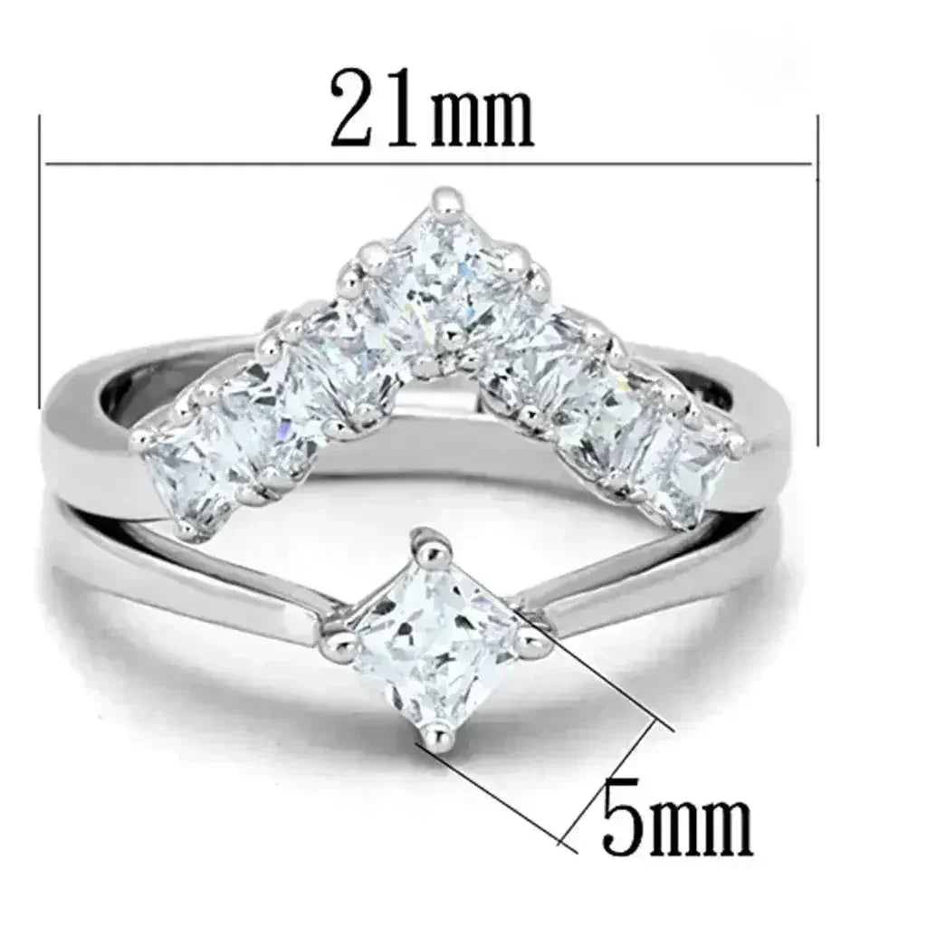 3W815 - Rhodium Brass Ring with AAA Grade CZ in Clear - Femstylo