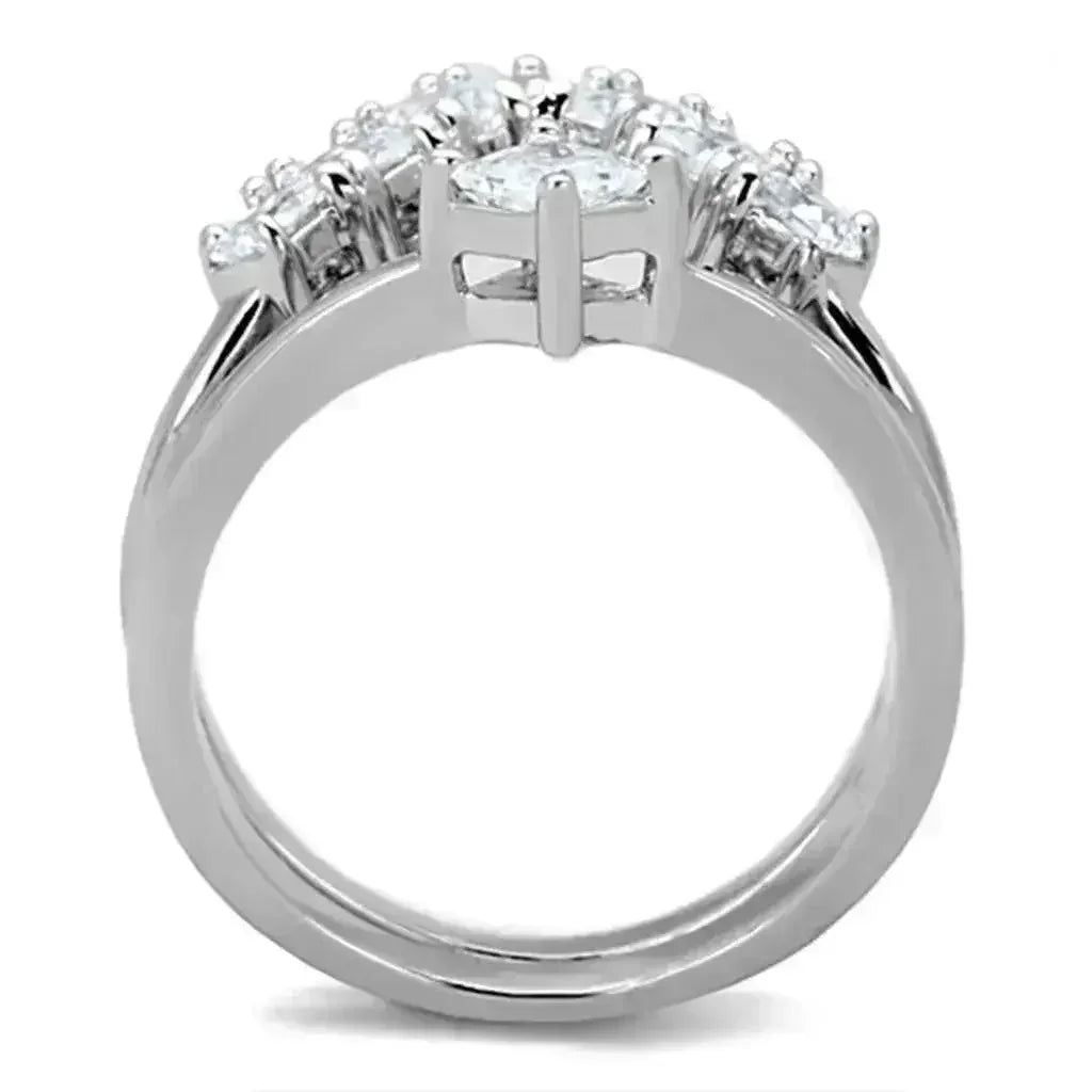 3W815 - Rhodium Brass Ring with AAA Grade CZ in Clear - Femstylo