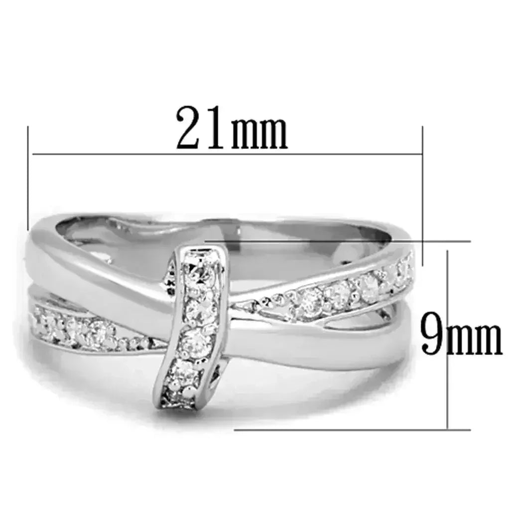 3W819 - Rhodium Brass Ring with AAA Grade CZ in Clear - Femstylo