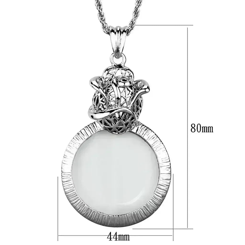 3W913 - Rhodium Brass Magnifier pendant with Synthetic Synthetic Glass - Femstylo