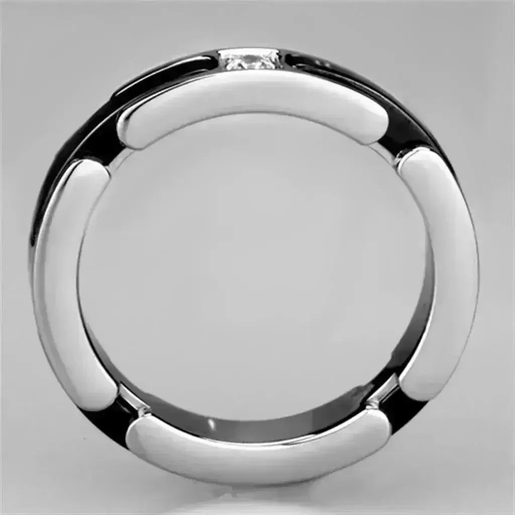 3W962 - High polished (no plating) Stainless Steel Ring with Ceramic - Femstylo