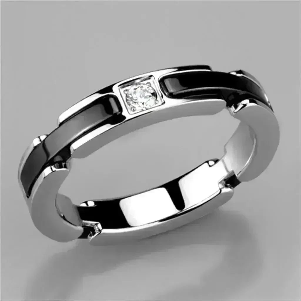 3W962 - High polished (no plating) Stainless Steel Ring with Ceramic - Femstylo
