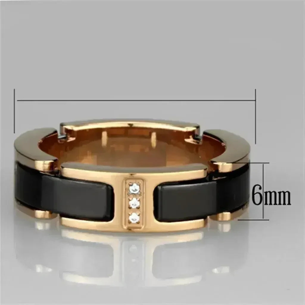 3W964 - IP Rose Gold(Ion Plating) Stainless Steel Ring with Ceramic - Femstylo
