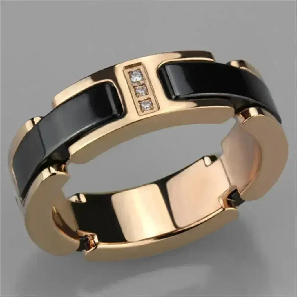 3W964 - IP Rose Gold(Ion Plating) Stainless Steel Ring with Ceramic - Femstylo