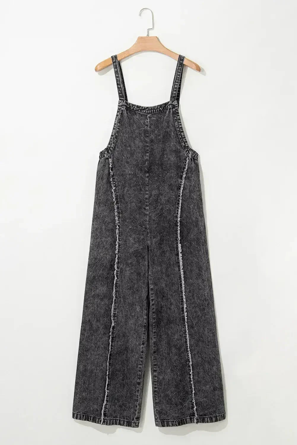 Blue Light Wash Frayed Exposed Seam Wide Leg Denim Overalls - Femstylo
