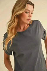 Aemi + Co Exposed Seam Round Neck Short Sleeve T-Shirt - Femstylo