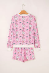Pink Santa Claus Graphic Christmas Tree Pajama Set