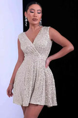 Sequin Surplice Neck Sleeveless Dress - Femstylo