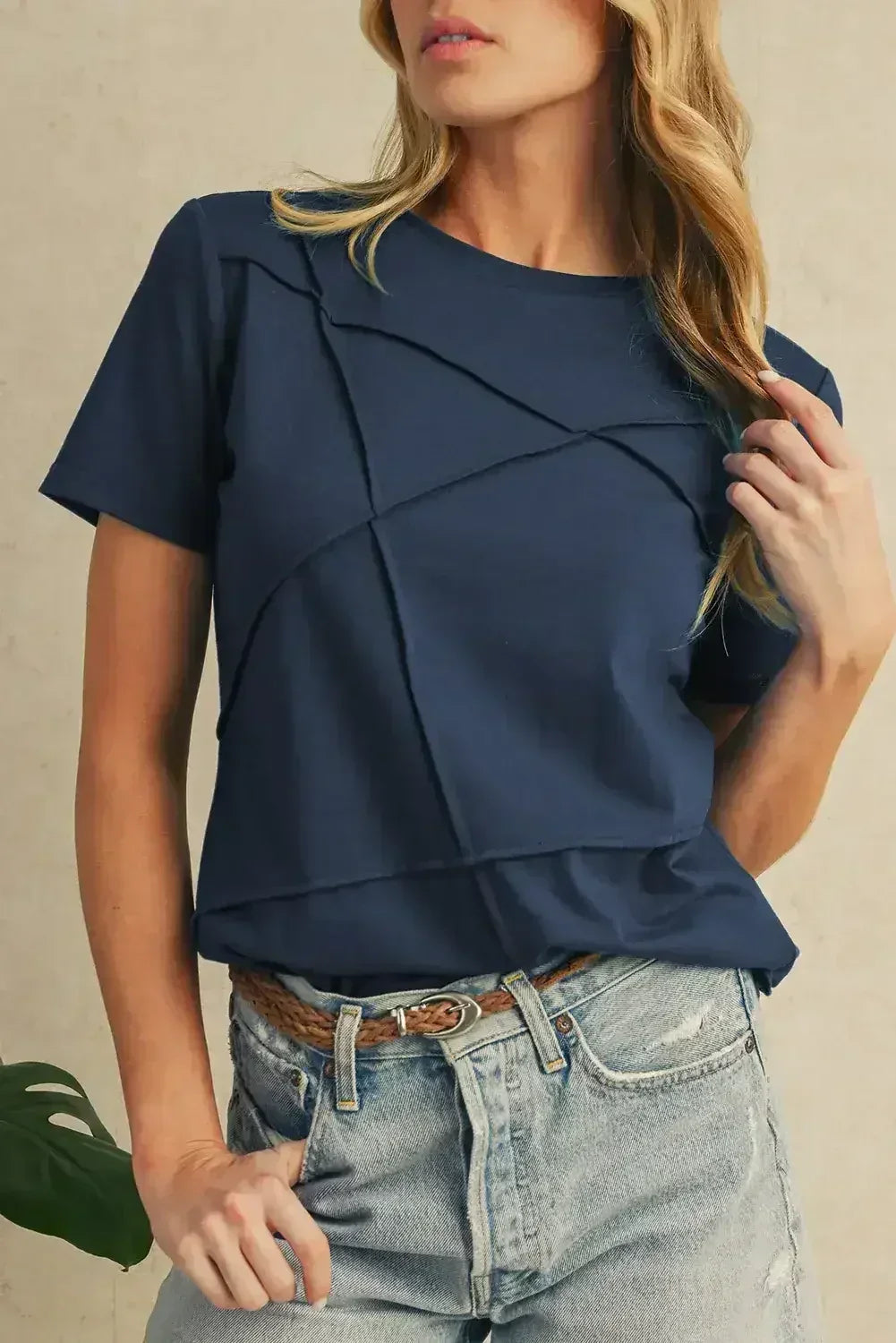 Dirty Blue Solid Color Round Neck T Shirt - Femstylo