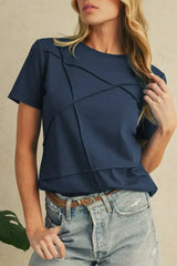 Dirty Blue Solid Color Round Neck T Shirt - Femstylo