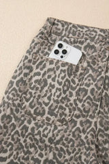 Brown Leopard High Waist Frayed Hem Jeans - Femstylo