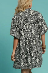 Umgee Full Size Abstract Print Puff Sleeve Dress Plus Size - Femstylo