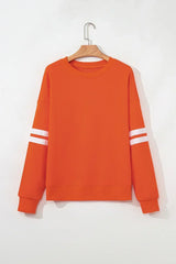 Fiery Red Striped Sleeve Loose Fit Sweatshirt - Femstylo