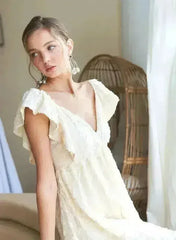 ADORA Tie Back V-Neck Ruffle Sleeve Dress - Femstylo