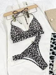 Leopard Cutout Halter Neck Bikini Set - Femstylo