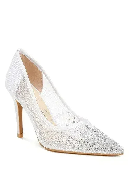 High Ball Mesh Rhinestone Stiletto Pumps - Femstylo
