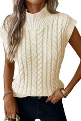 Cable Knit Sweater Vest – High Neck & Textured Oatmeal - Femstylo
