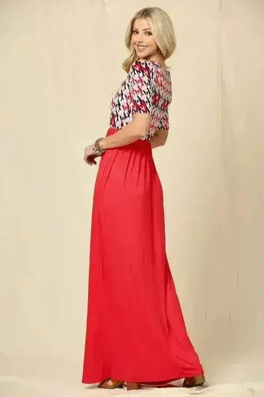 Houndstooth Maxi Dress | Short Sleeve Pocketed Style | Femstylo - Femstylo