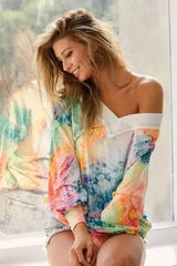 BiBi Tie Dye Soft Knit Jersey V-Neck Top | Femstylo - Femstylo