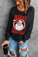 Black Santa Claus Merry Christmas Heat Transfer Printing Graphic Sweatshirt