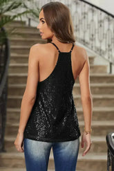 Chic Black Sequin Racerback Summer Tank Top - Femstylo