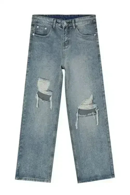 Distressed Wide Leg Jeans with Pockets - Femstylo